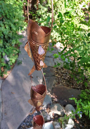top view of Fancy Koi Rain Chain made of pure copper