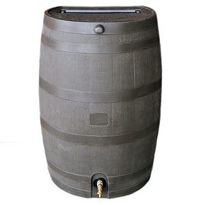 50 Gallon Wood Grain Rain Barrel with Flat Back