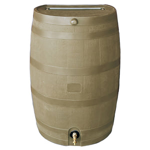 50 Gallon Wood Grain Rain Barrel with Flat Back