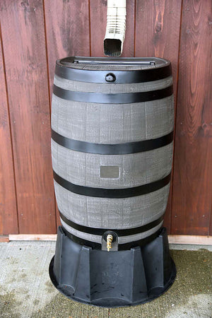 50 Gallon Wood Grain Rain Barrel with Flat Back