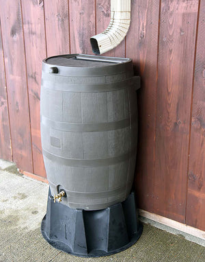 50 Gallon Wood Grain Rain Barrel with Flat Back