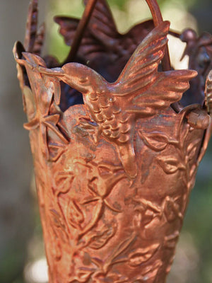 Close up of Hummingbird Theme Copper Rain Chain