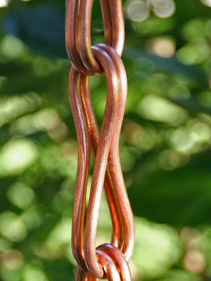 Close up image Infinity Link Copper Rain Chain