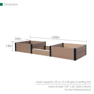 Terraced Raised Triple Garden Bed B (Hi-Lo-Hi)  Dimensions