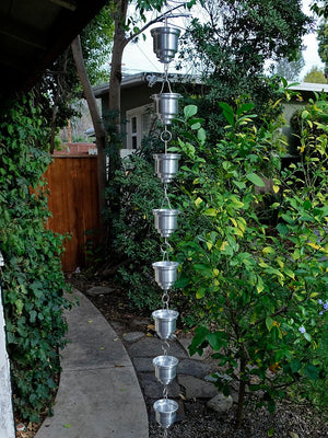 Aluminum Naoki Cups Rain Chain on house