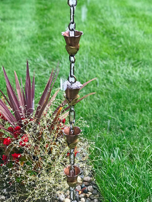small kanji cups rain chain during rain