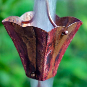 Small Square Aged Copper Cups Rain Chain with water flowing through cup