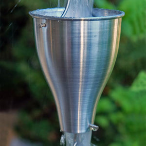 Aluminum Smooth Cups Rain Chain with water flowing through cup