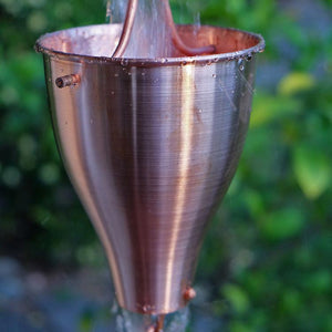 Copper Smooth Cups Rain Chain with water flowing through cup