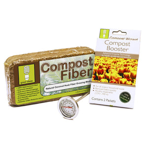 coco fiber brick, accelerant, and thermometer! 