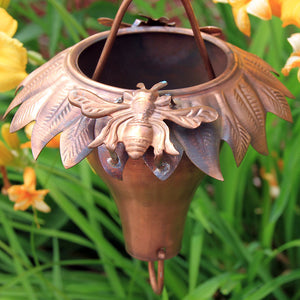 Sunflower Copper Rain Chain with bee accent  