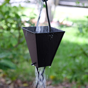 close up of black Tapered Square Cups Rain Chain