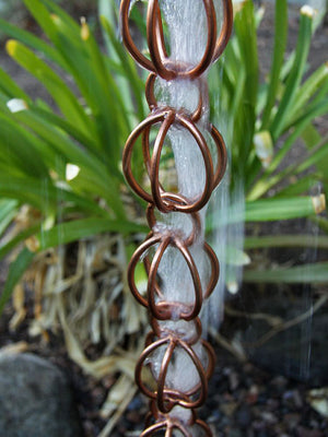Triple Loops Copper Rain Chain with water flowing through loops