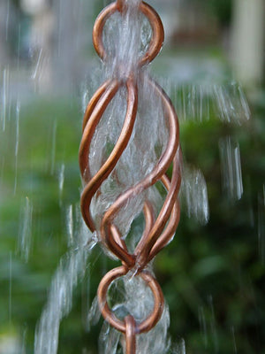 Twist Loops Copper Rain Chain with water running copper link