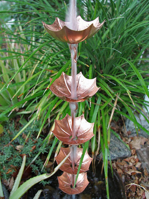 upside-down umbrella cups in the copper Cup Umbrella Rain Chain